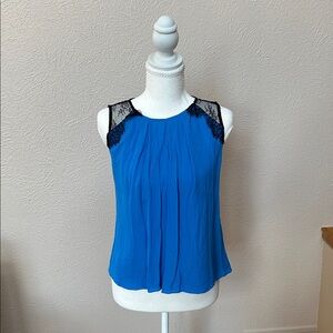 Alice + Olivia Blue Black Lace 100% Silk Sleeveless Blouse Size S